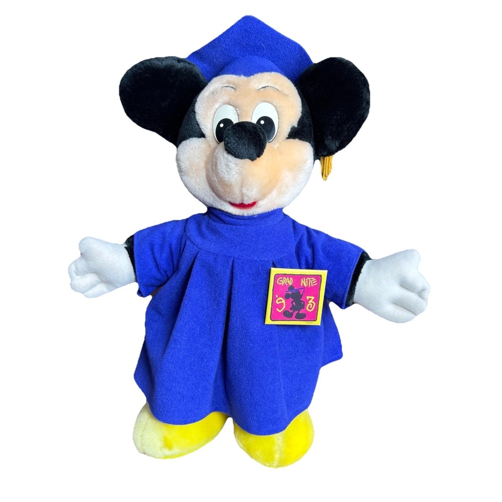 VTG Mickey Mouse Graduation Plush Cap Gown Disney Stuffed 12" Grad Night '93